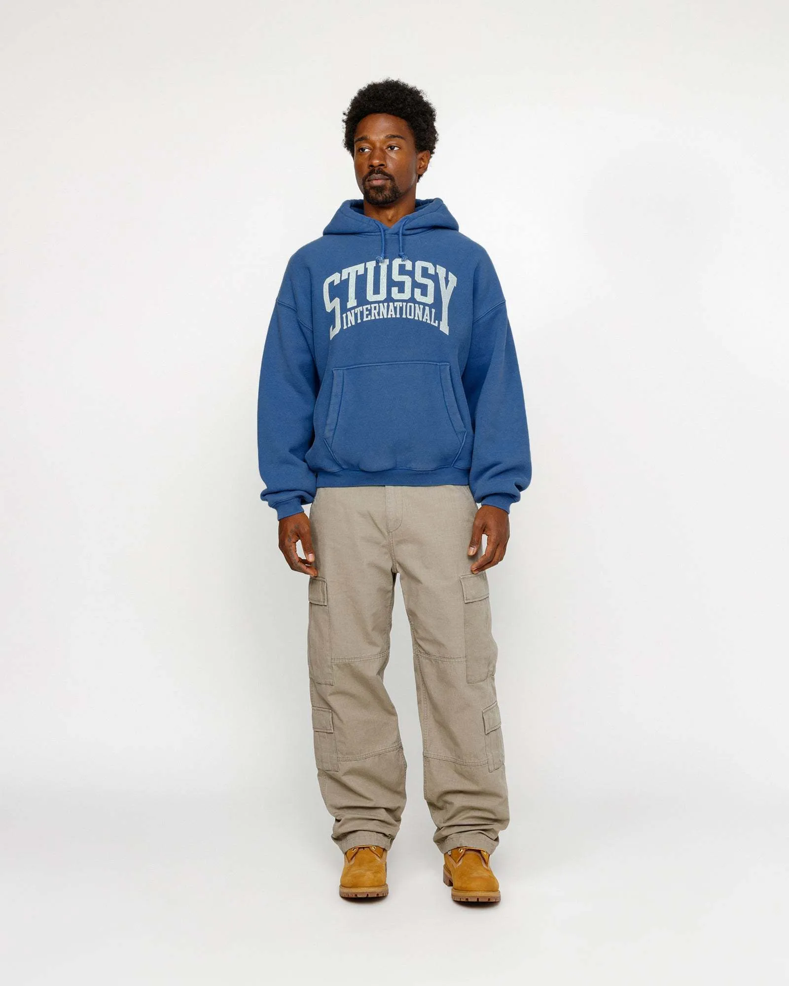 Stussy unisex long sleeve shirt - Street style, plain cotton with logo.