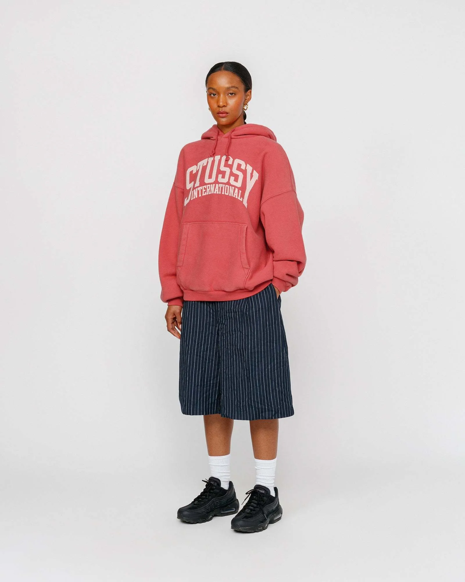 Stussy unisex long sleeve shirt - Street style, plain cotton with logo.