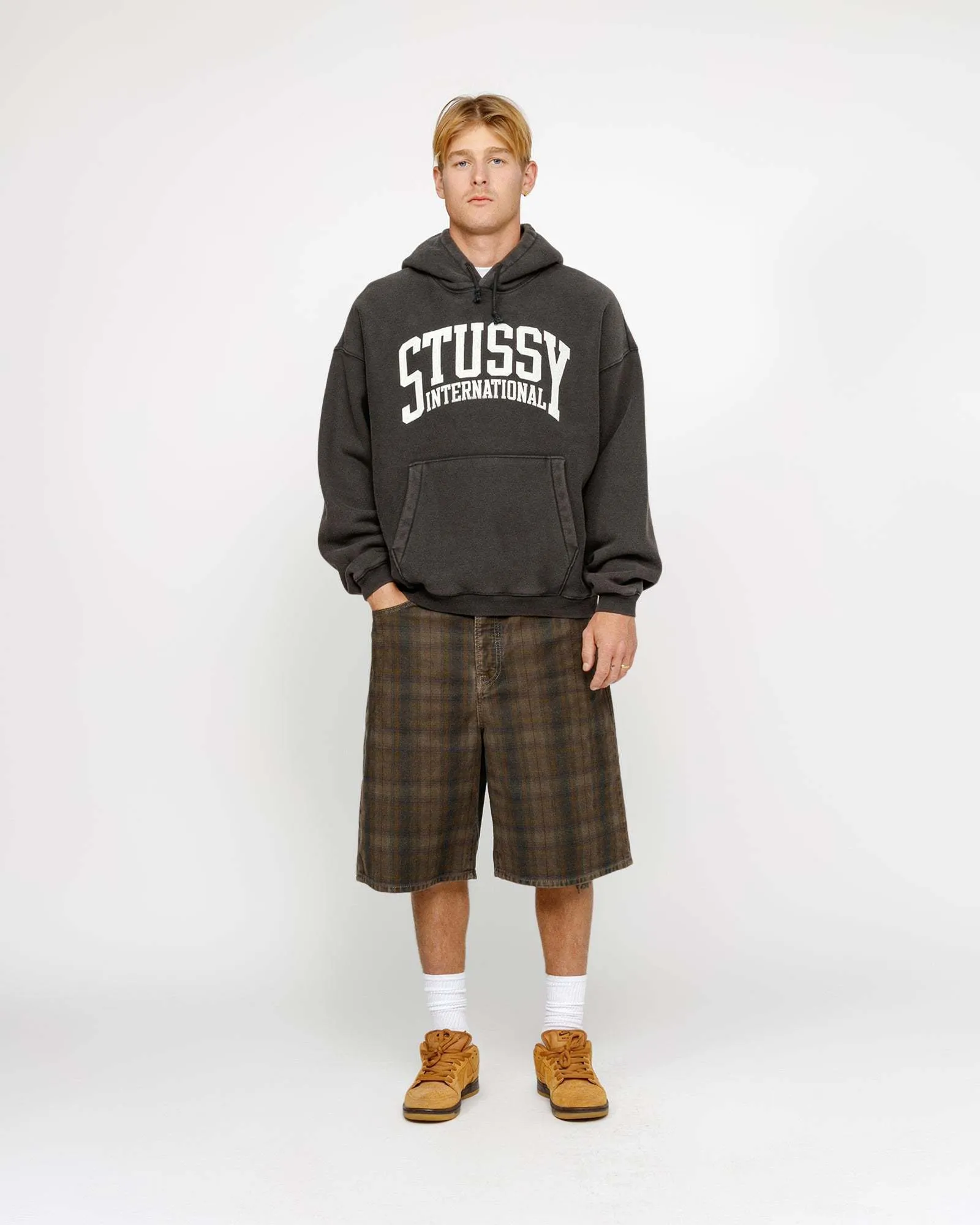 Stussy unisex long sleeve shirt - Street style, plain cotton with logo.