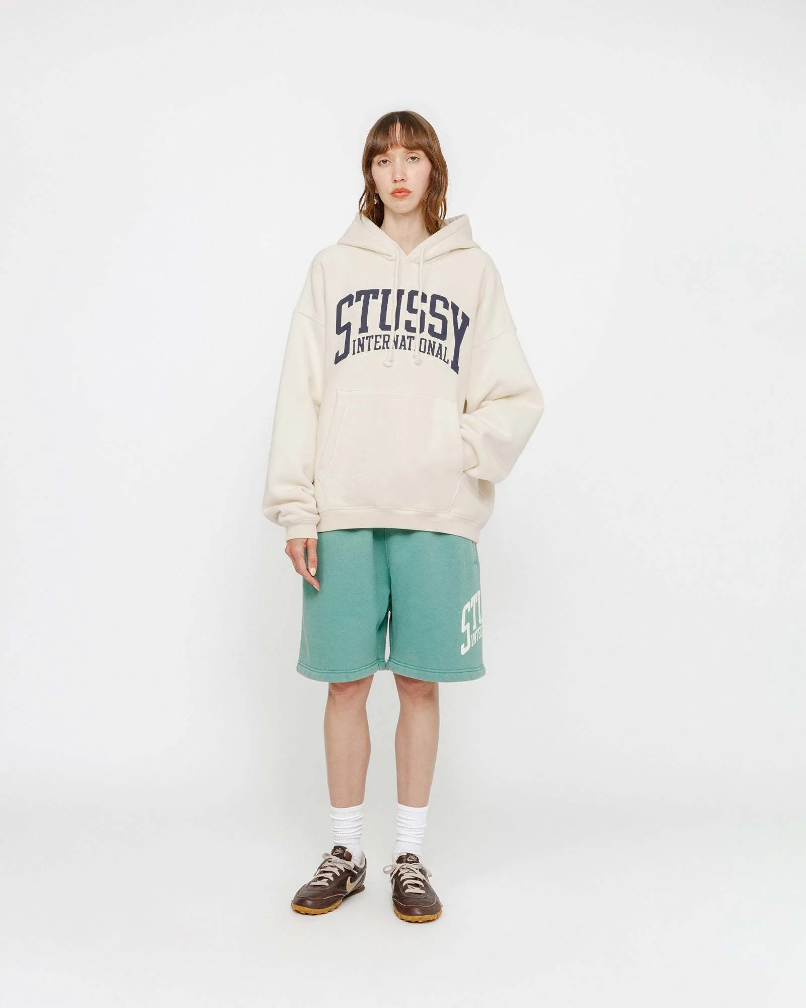 Stussy unisex long sleeve shirt - Street style, plain cotton with logo.