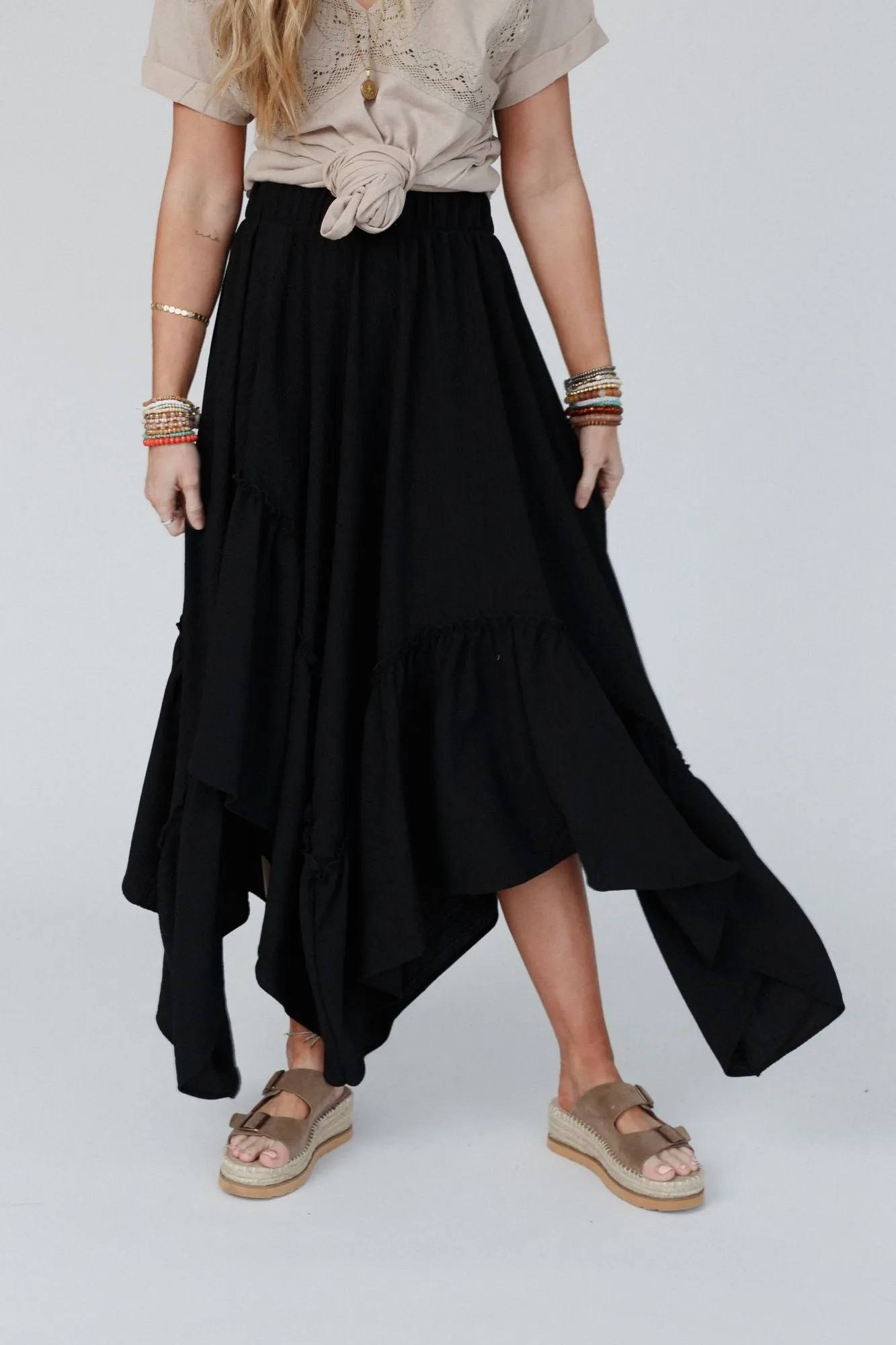 Swing Of Things Black Midi Skirt