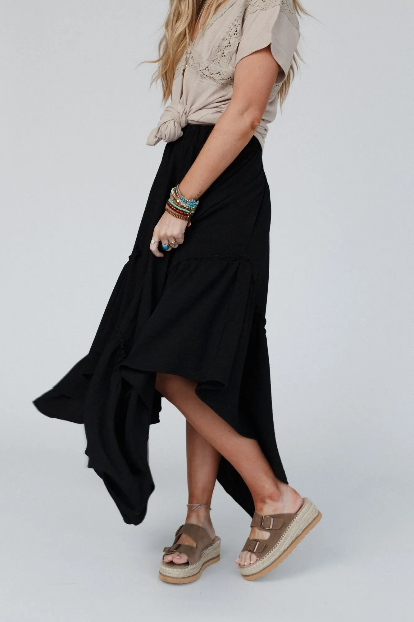 Swing Of Things Black Midi Skirt