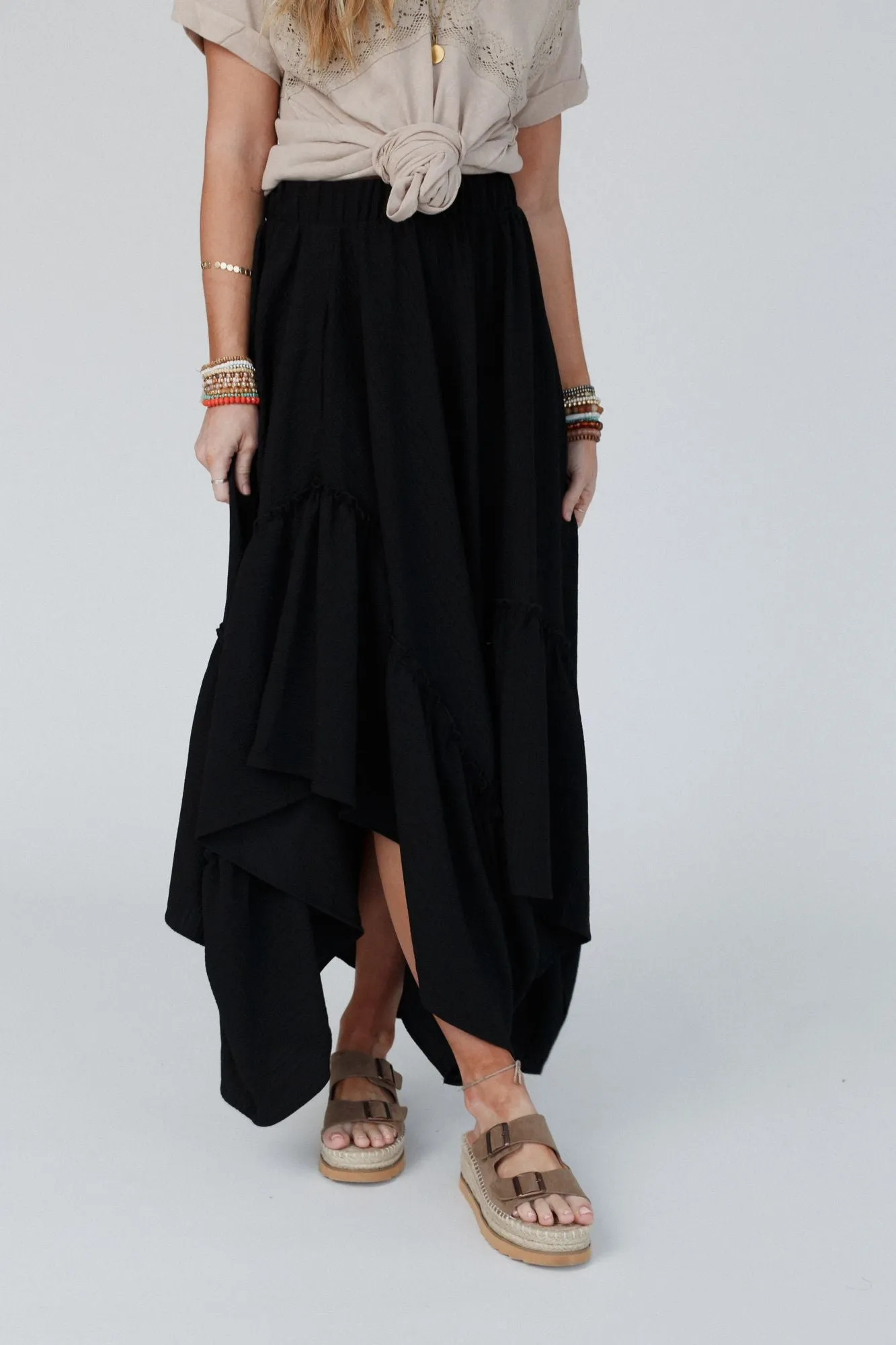 Swing Of Things Black Midi Skirt