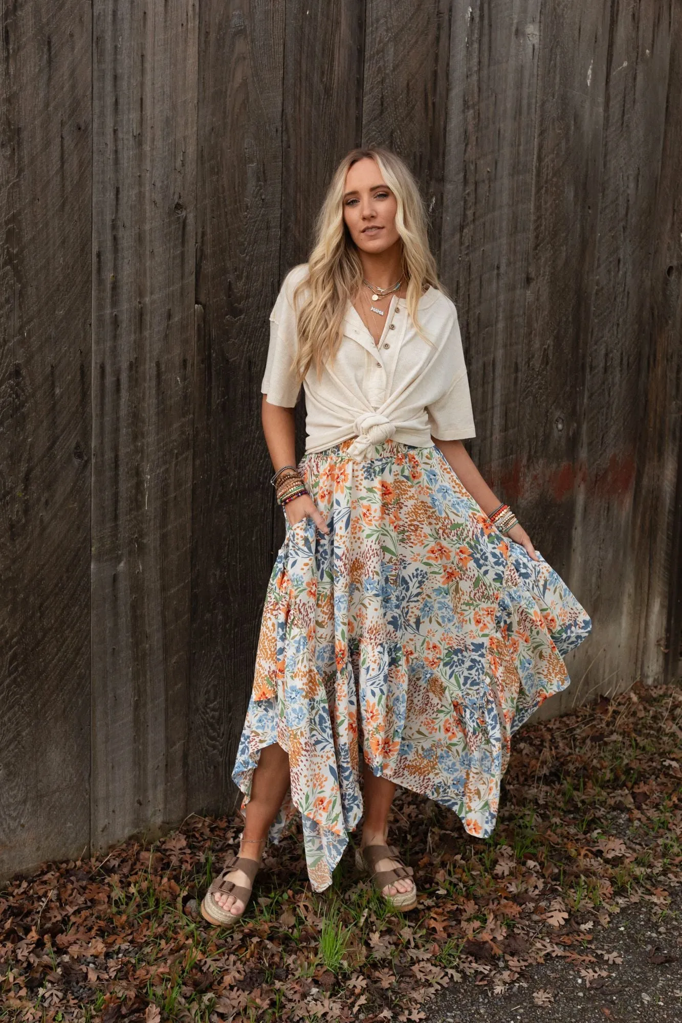 Swing Of Things Floral Pocketed Midi Skirt