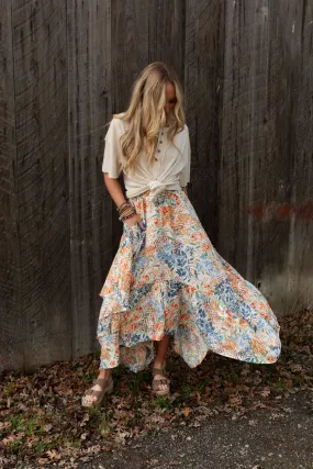 Swing Of Things Floral Pocketed Midi Skirt