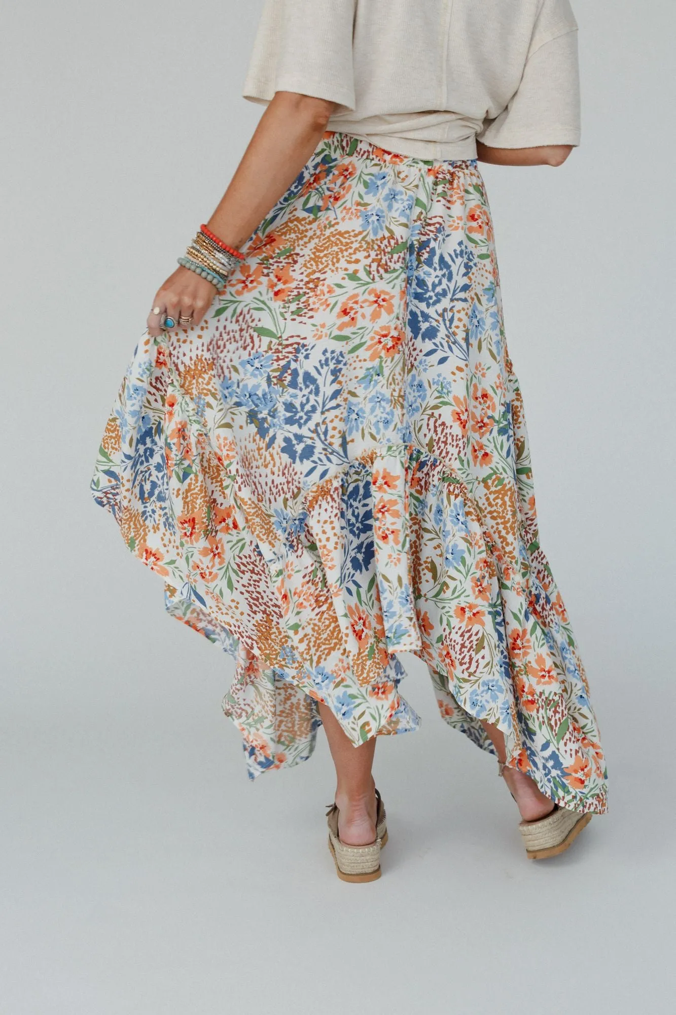 Swing Of Things Floral Pocketed Midi Skirt