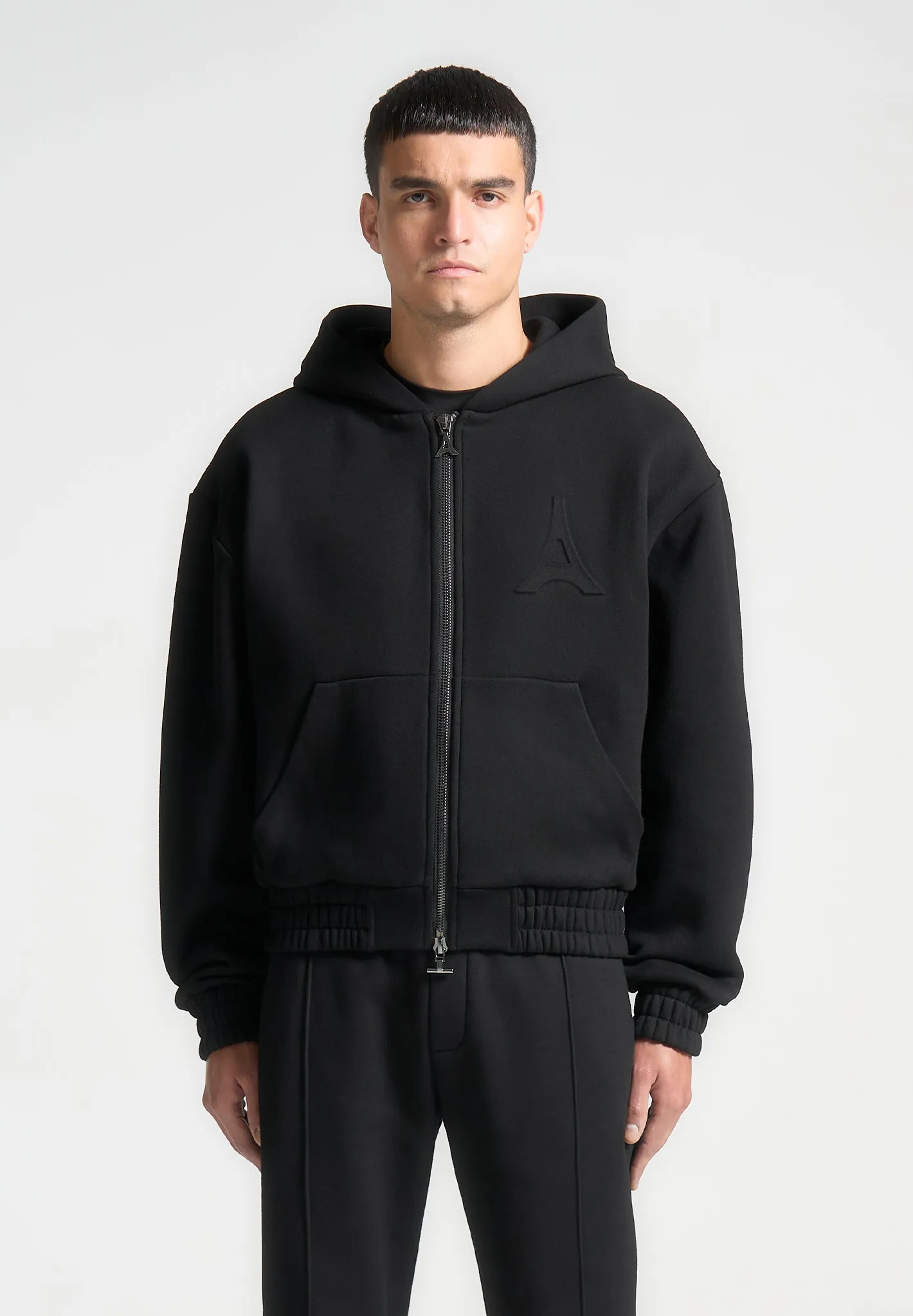 ternel Eiffel Embossed Zip Hoodie - Black