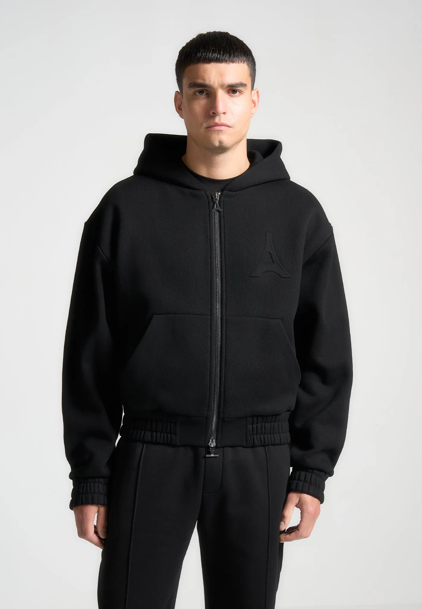 ternel Eiffel Embossed Zip Hoodie - Black