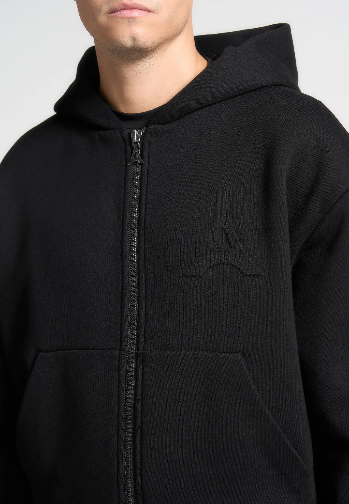 ternel Eiffel Embossed Zip Hoodie - Black