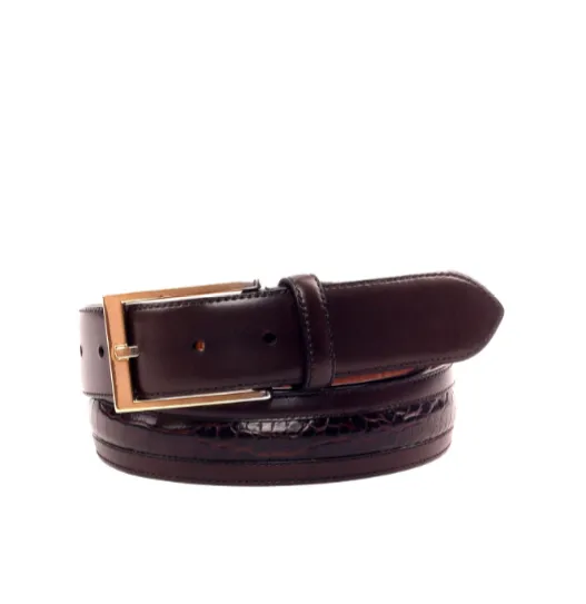 Venice Croco Brown Leather Belt - Brown & Dark Brown Box Calf.