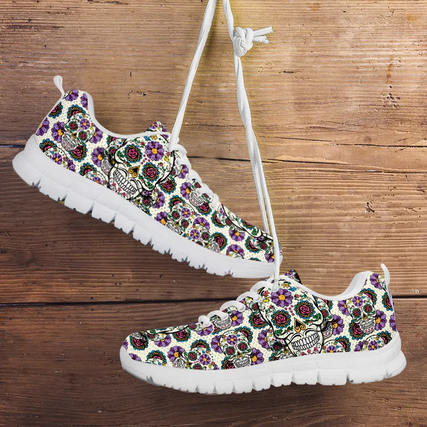 Violet Sugar Skull Running Shoes in White.