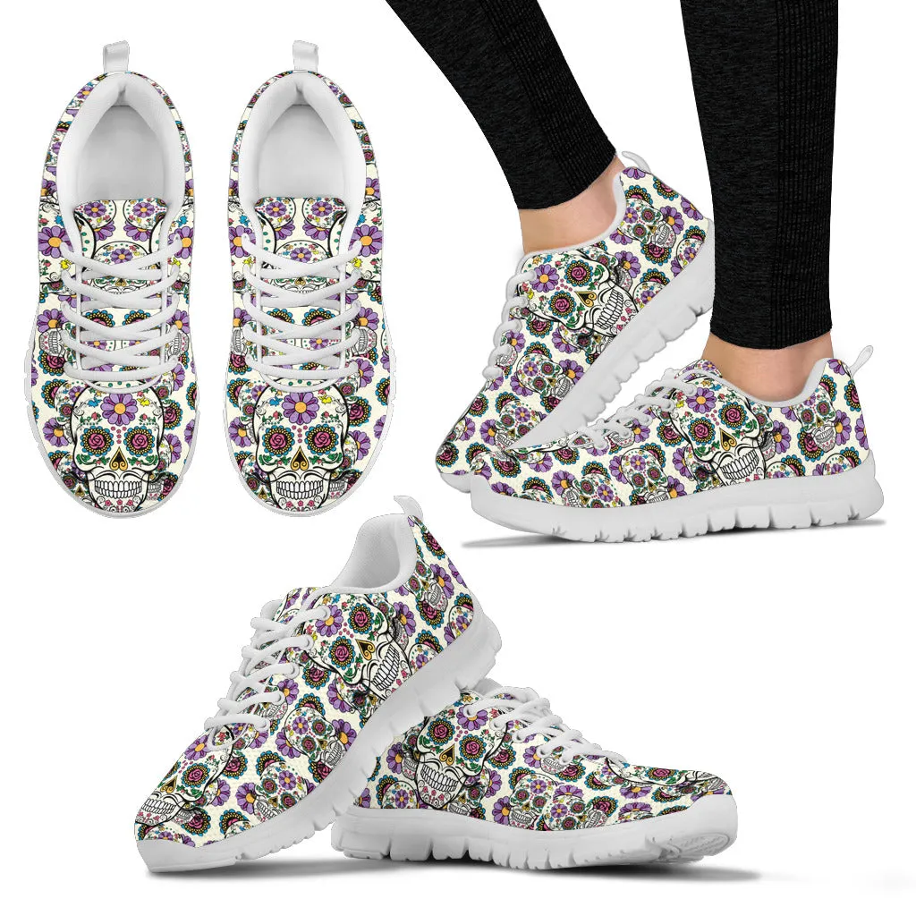 Violet Sugar Skull Running Shoes in White.