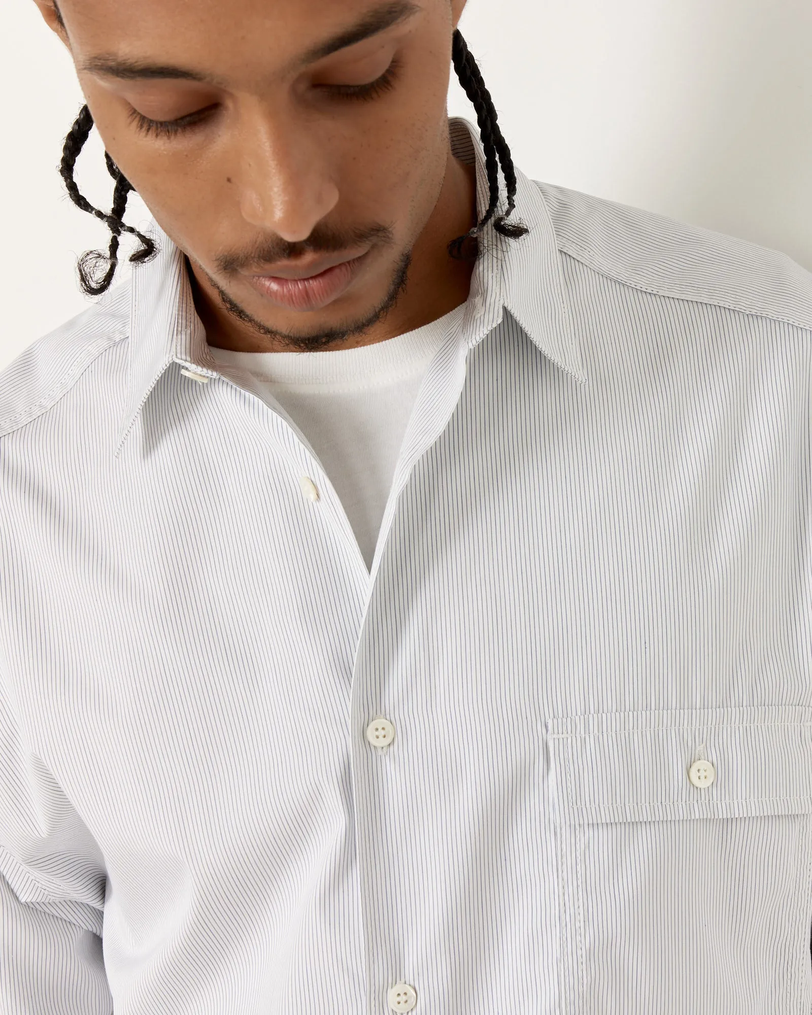 White Navy Stripe Shirt.