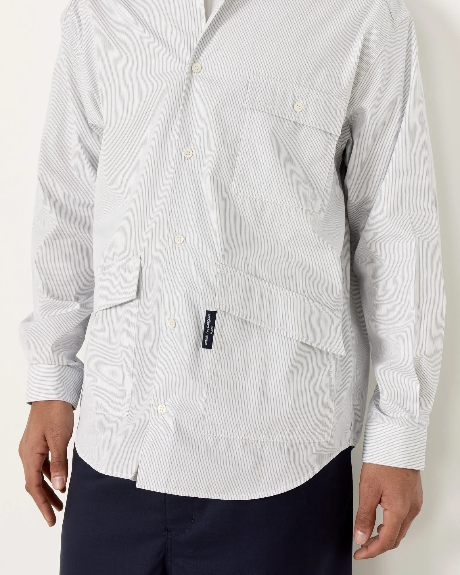 White Navy Stripe Shirt.