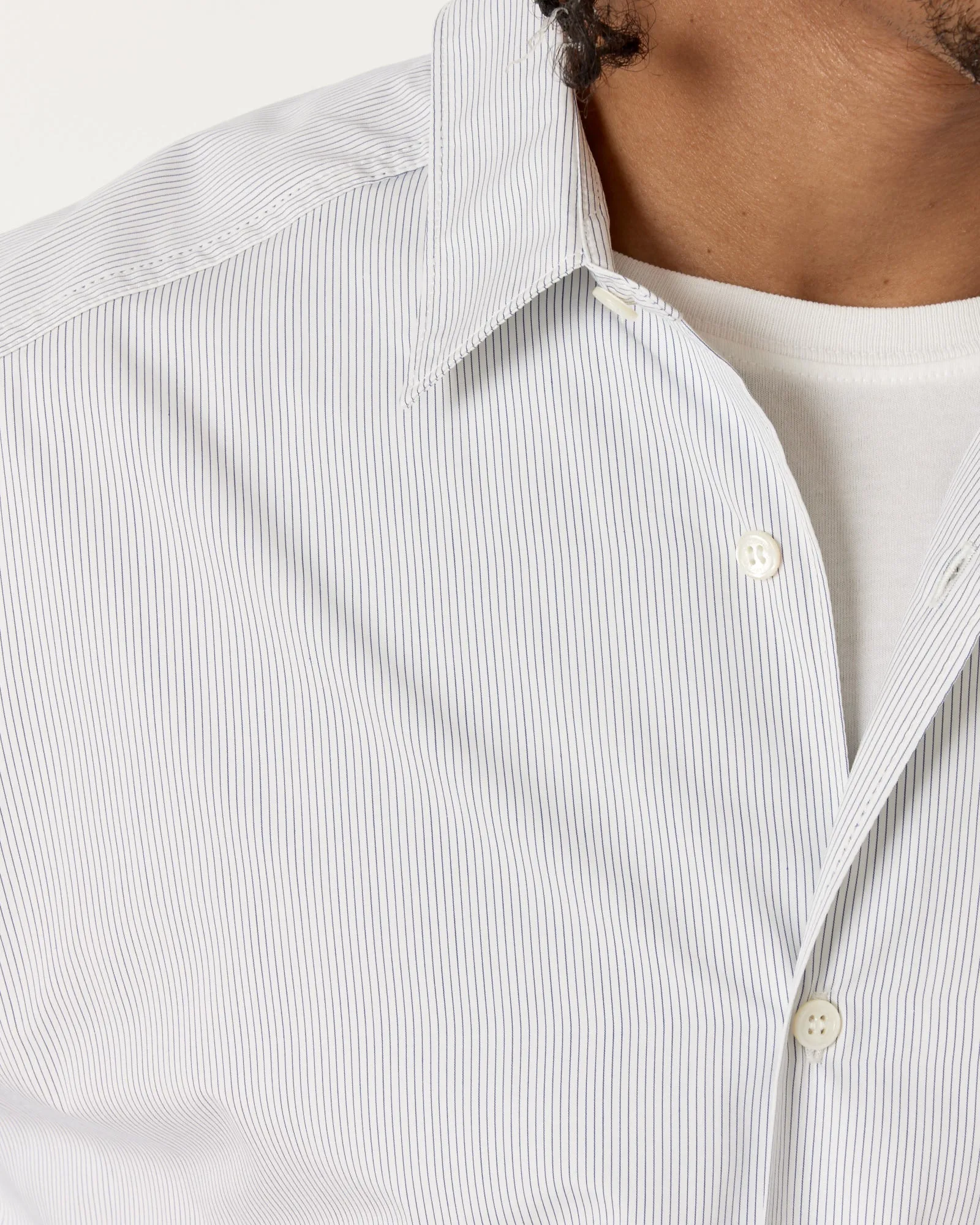 White Navy Stripe Shirt.