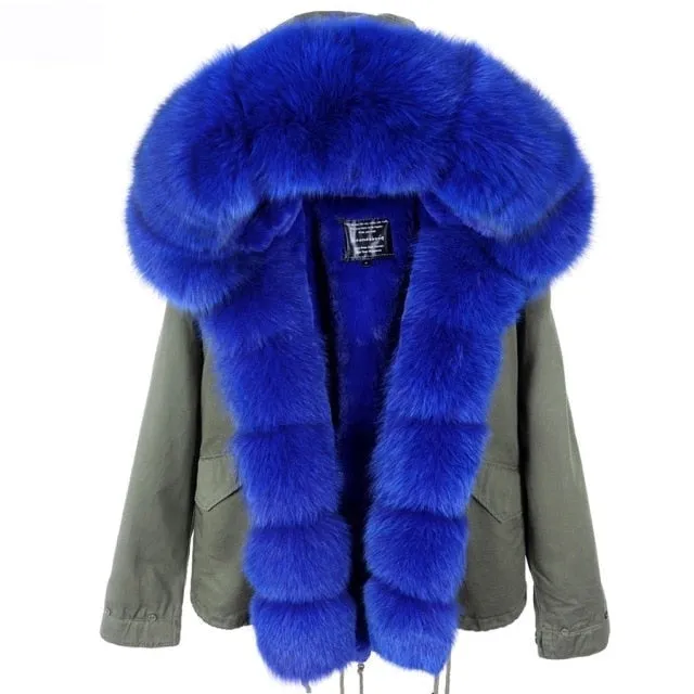 Winter Natural Raccoon Fur Jacket with Thick, Full Sleeves - Women's