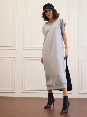 Women Grey V-Neck Sweater Dress