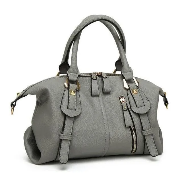 Women Tote Faux-Leather Boston Shoulder Bag with Buckle Design - Leather Skin Shop