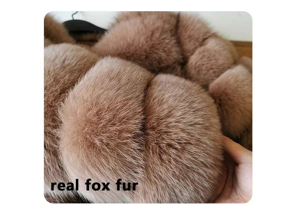 Women's Brown Winter Fur Jacket with Natural Fox and Raccoon Fur - High Street Luxury