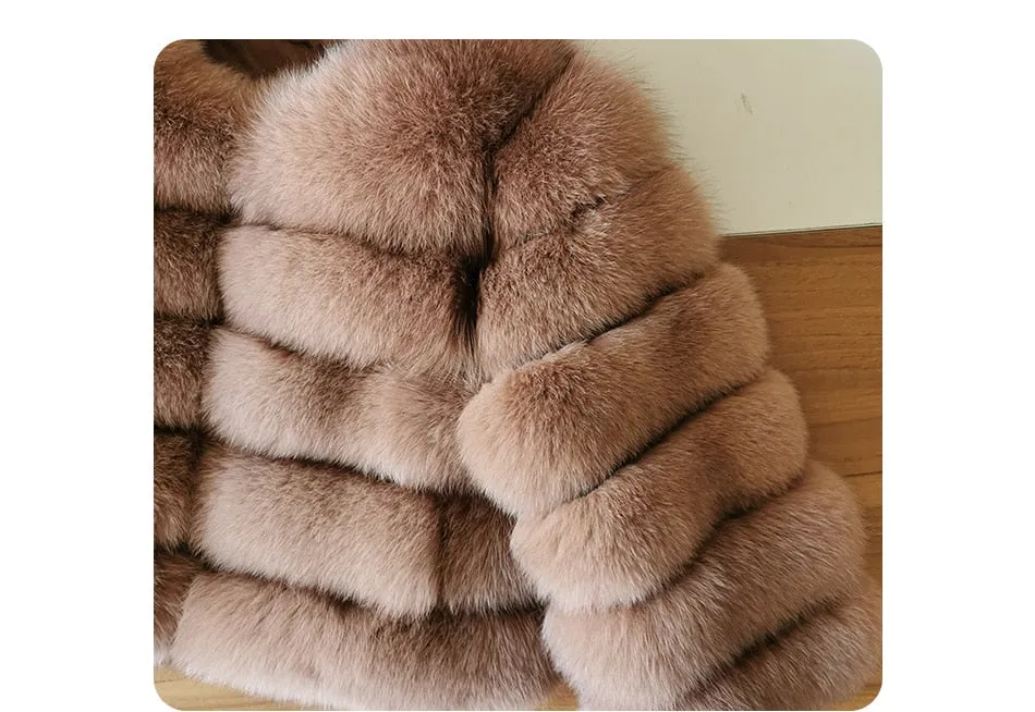 Women's Brown Winter Fur Jacket with Natural Fox and Raccoon Fur - High Street Luxury