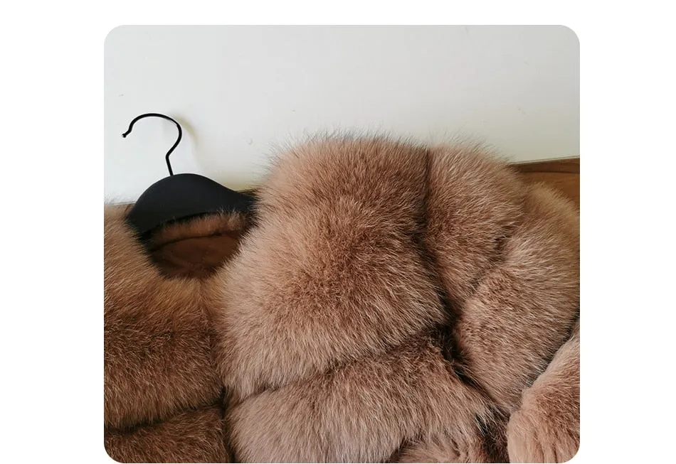 Women's Brown Winter Fur Jacket with Natural Fox and Raccoon Fur - High Street Luxury