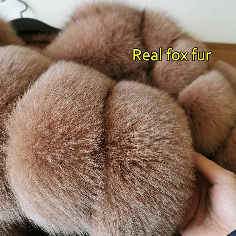 Women's Brown Winter Fur Jacket with Natural Fox and Raccoon Fur - High Street Luxury