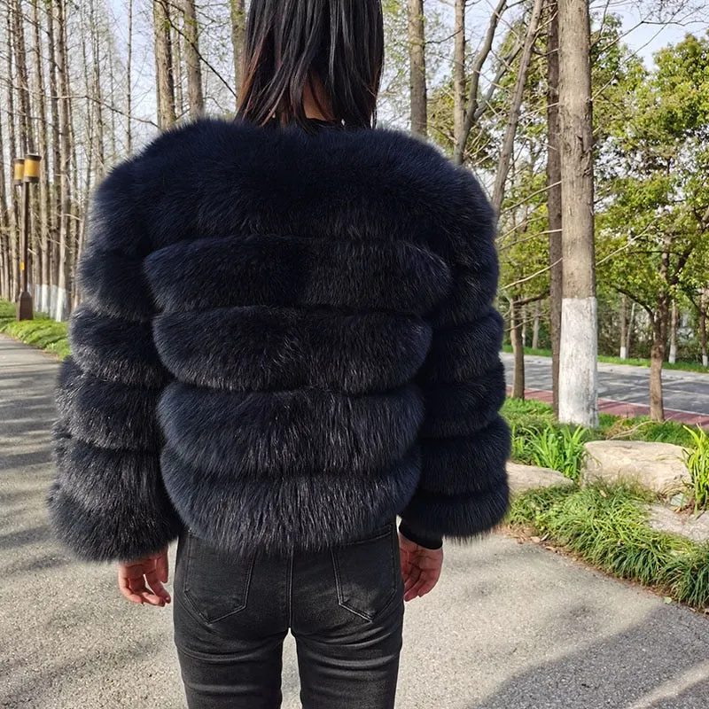 Women's Brown Winter Fur Jacket with Natural Fox and Raccoon Fur - High Street Luxury