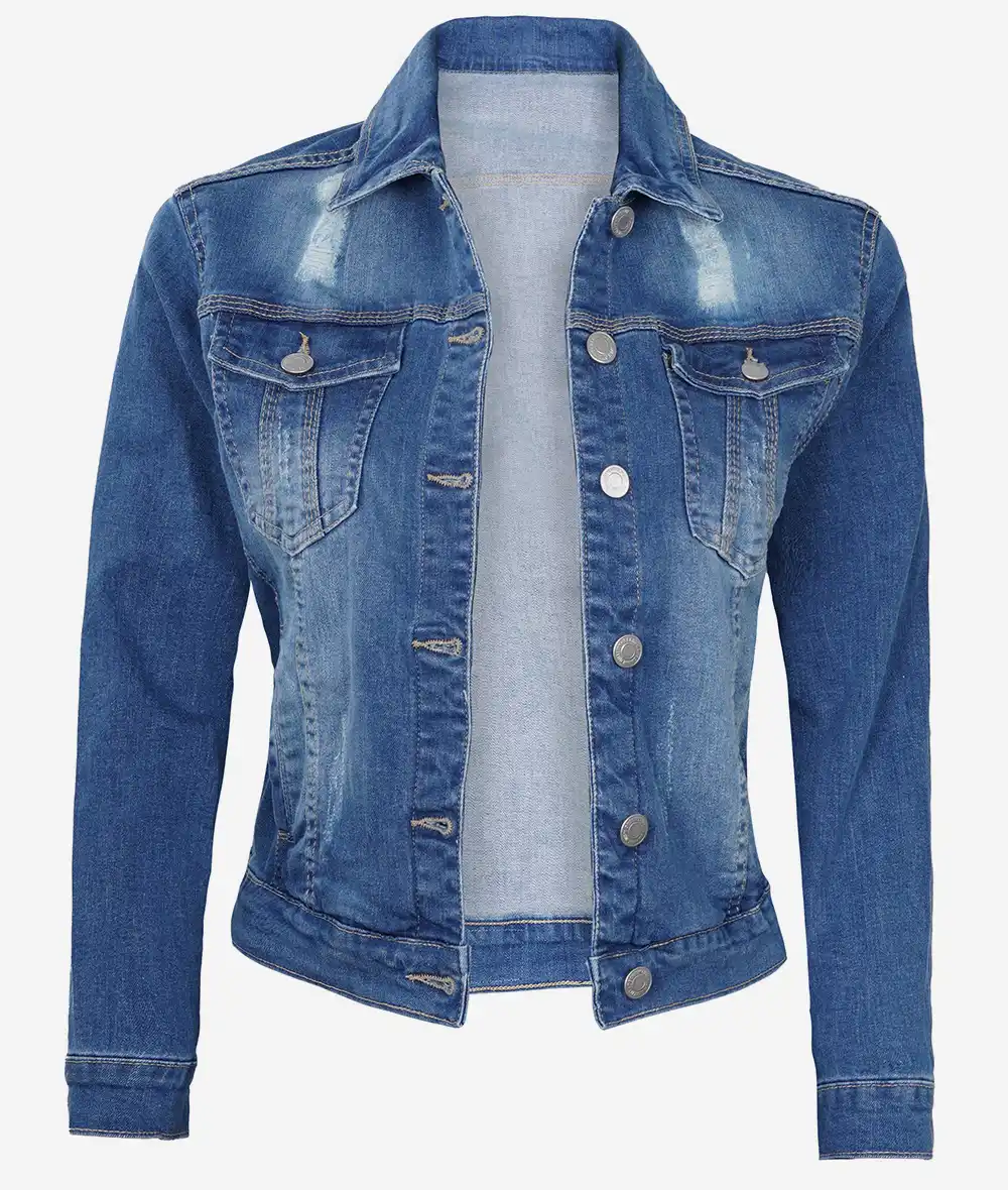 Womens Mid Blue Trucker Style Denim Jacket