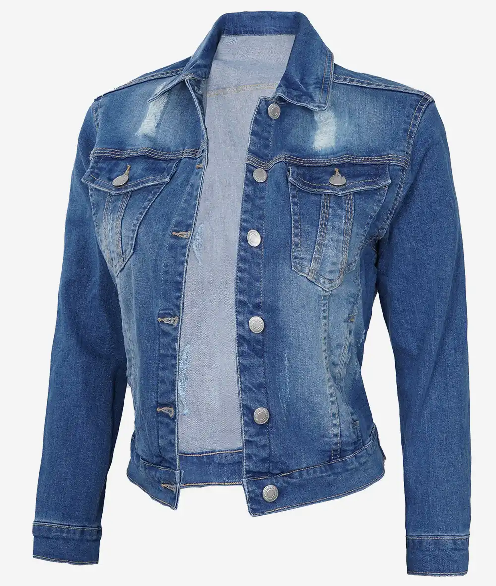 Womens Mid Blue Trucker Style Denim Jacket