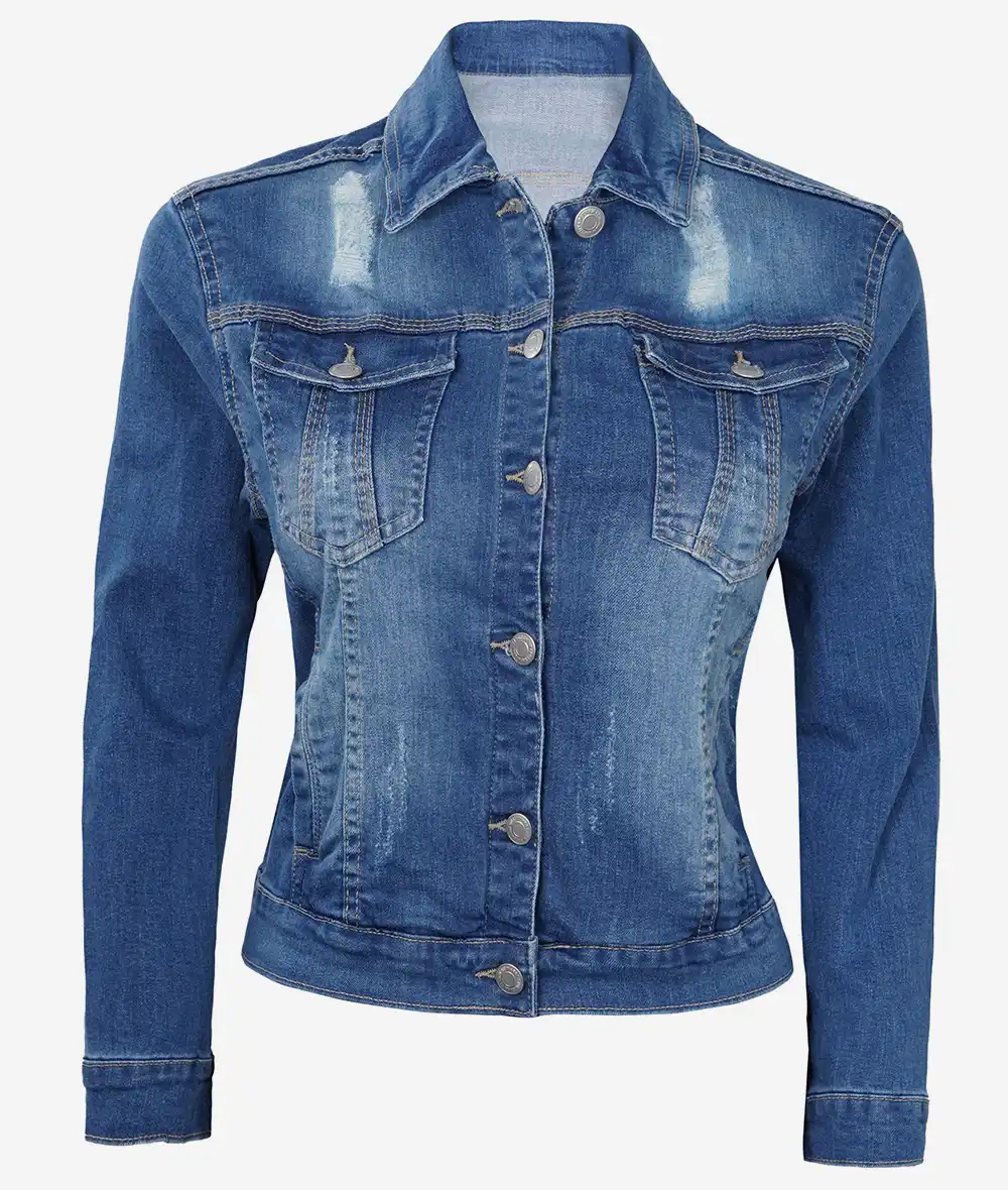 Womens Mid Blue Trucker Style Denim Jacket