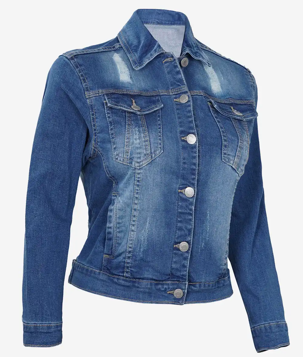 Womens Mid Blue Trucker Style Denim Jacket