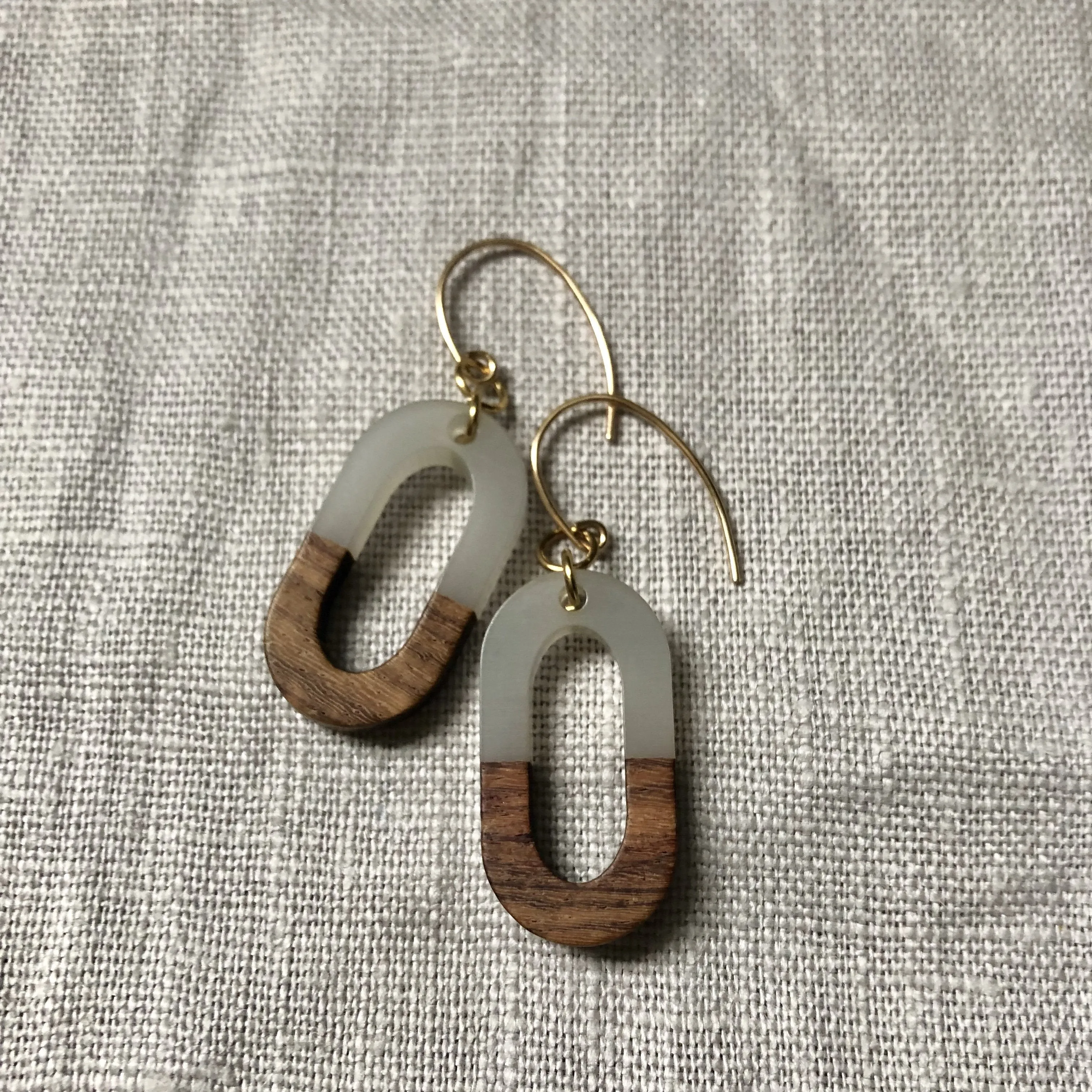 Wood and Grey Oval Earrings