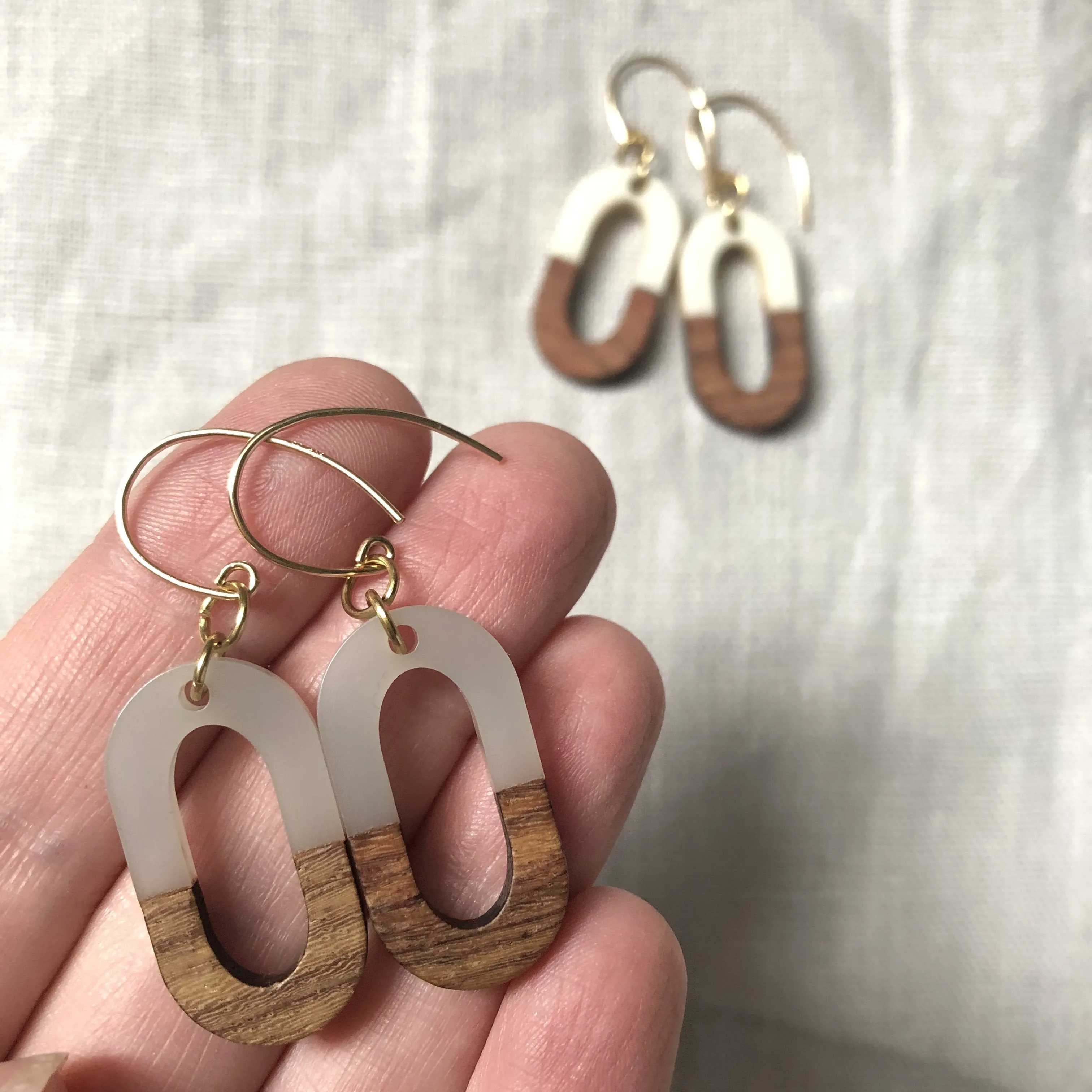 Wood and Grey Oval Earrings