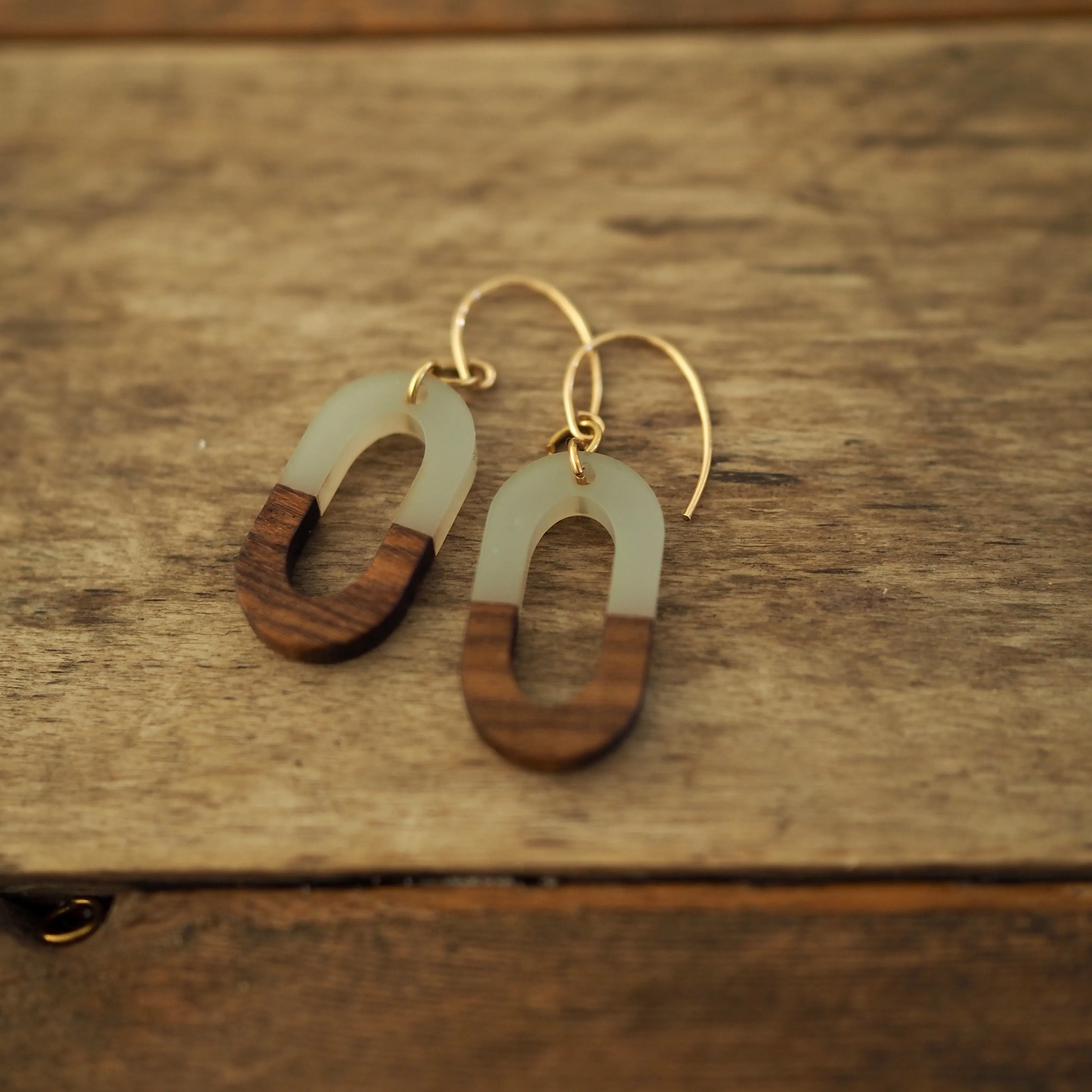 Wood and Grey Oval Earrings