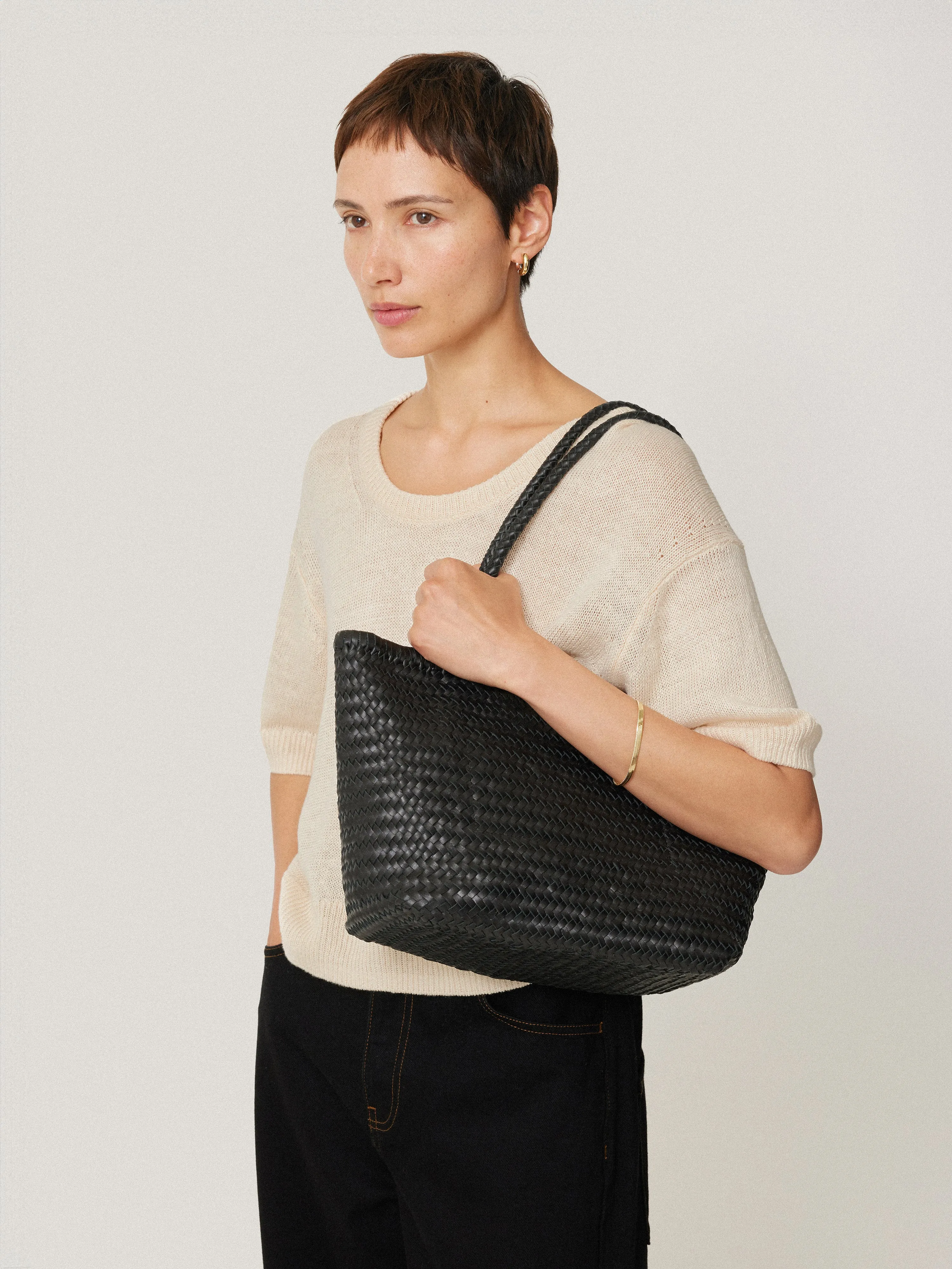 Woven Leather Tote Bag | Black