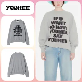 YOUHEE | Long Sleeve U-Neck Cotton Oversized Logo T-shirt