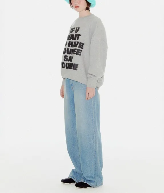 YOUHEE | Long Sleeve U-Neck Cotton Oversized Logo T-shirt