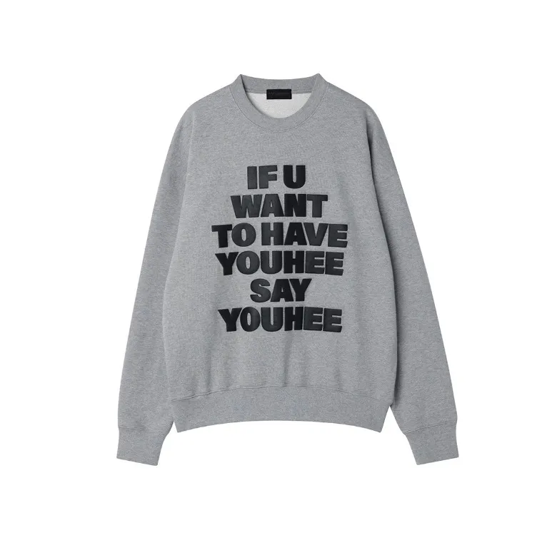 YOUHEE | Long Sleeve U-Neck Cotton Oversized Logo T-shirt