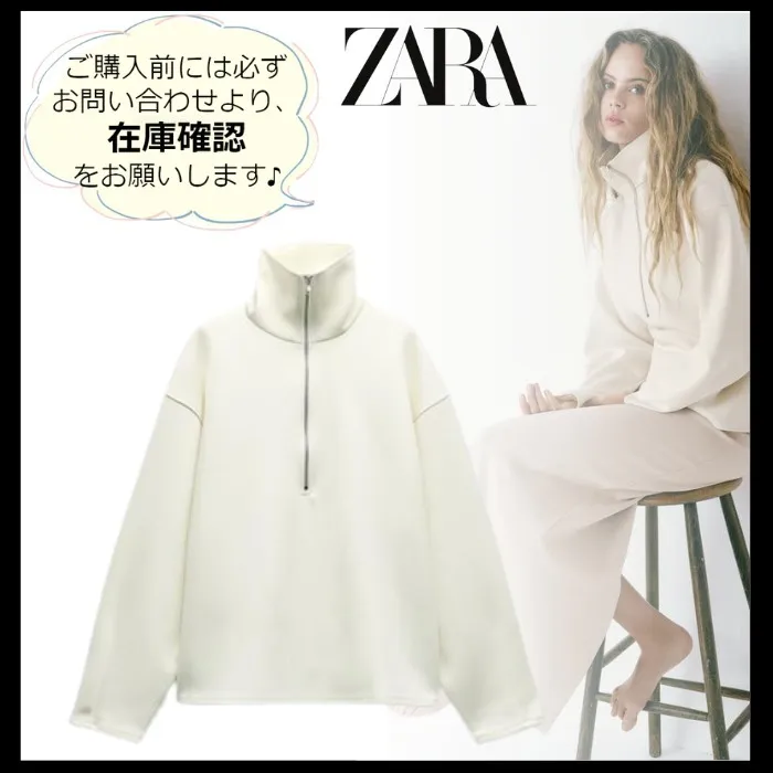 ZARA | Casual U-Neck Long Sleeve Hoodies & Sweatshirts - Street Style.