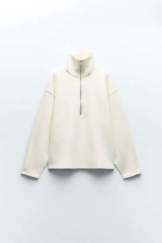 ZARA | Casual U-Neck Long Sleeve Hoodies & Sweatshirts - Street Style.