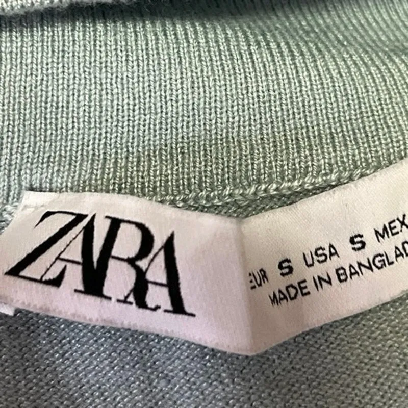 ZARA Women's Light Green Long Sleeve Turtle Neck Pullover Sweater Top Size S