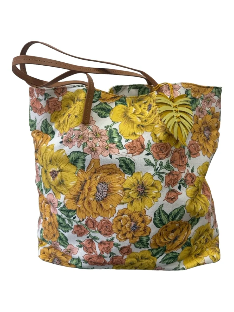 Zimmermann White Orange Green Canvas Floral Tote Double Top Bag